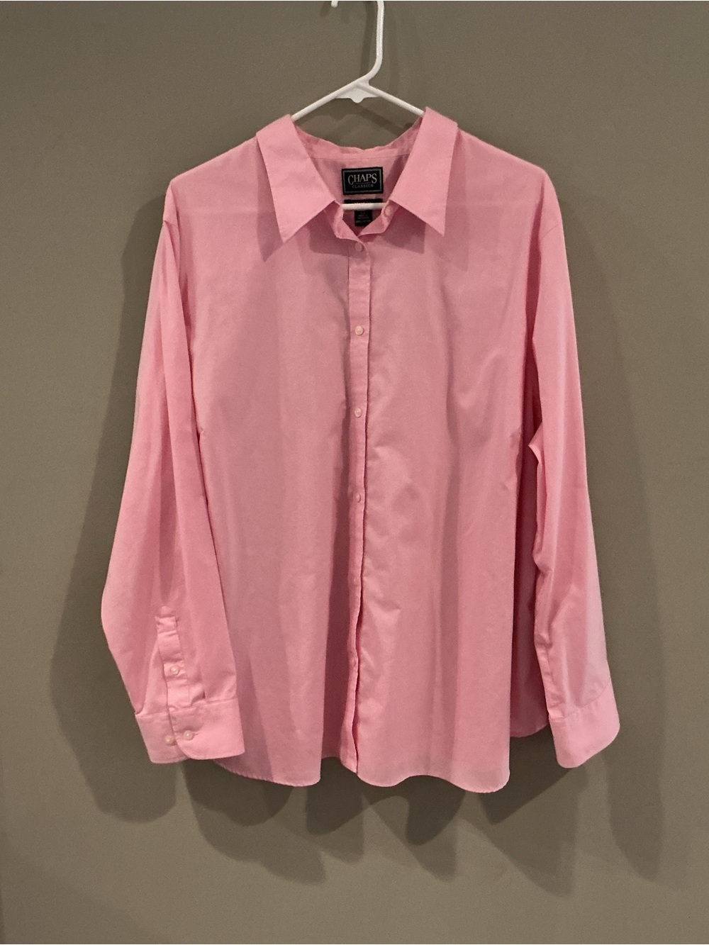 Chaps Classic Women’s 3X NO IRON Pink 100%  Cotton Shirt Button Down